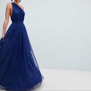 ASOS Blue Tulle one shoulder Evening Gown
